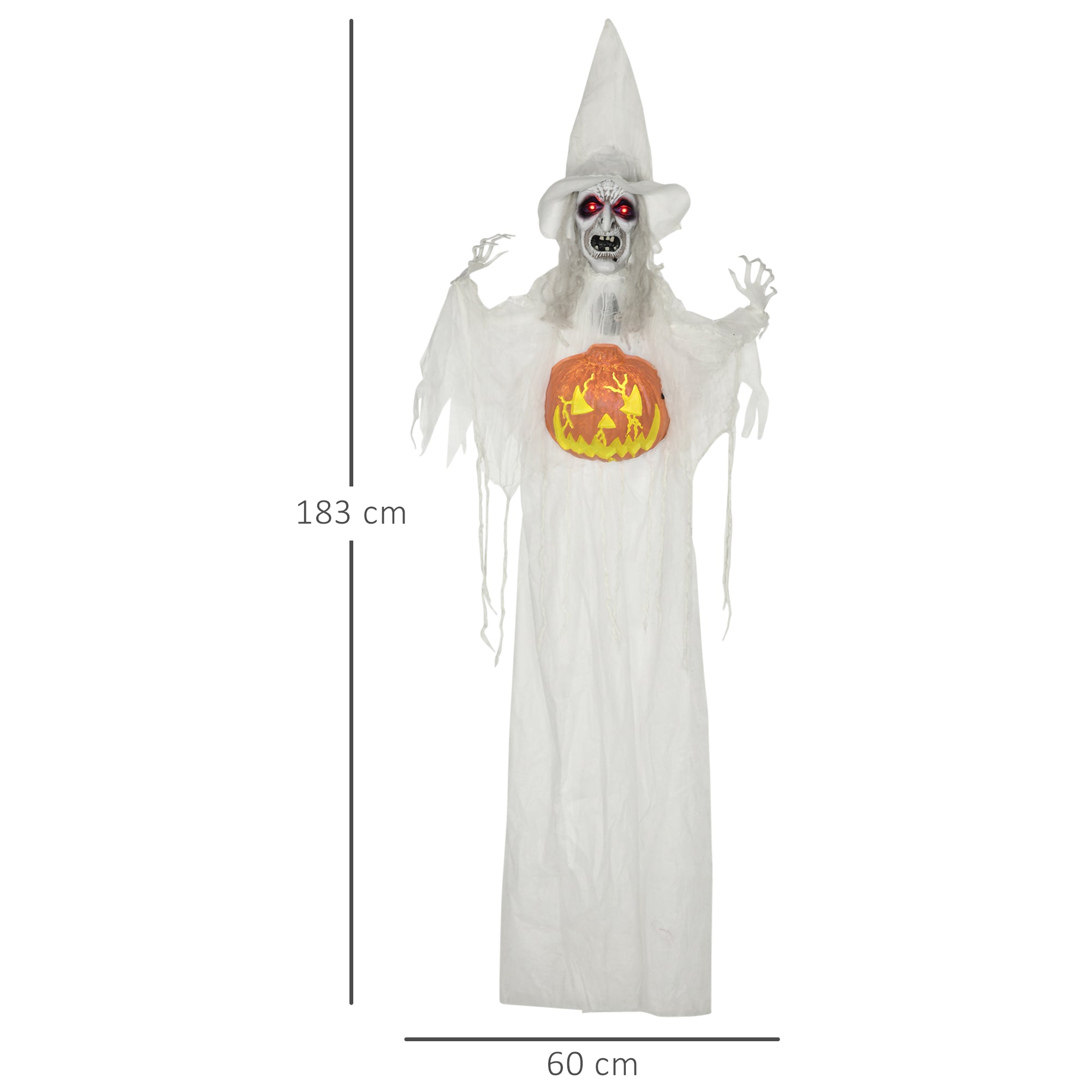 Halloween-Geist, Halloween-Dekoration, Soundfunktion, mit Bewegungssensor und LED-Lichtern, 60 cm x 18 cm x 183 cm