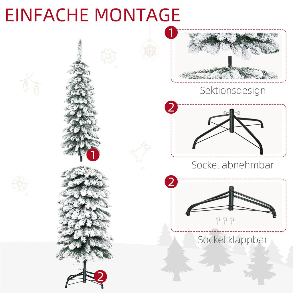 Künstlicher Weihnachtsbaum, schneebedeckt, schmales Design, feuerfest, 180 cm, Grün/Weiß