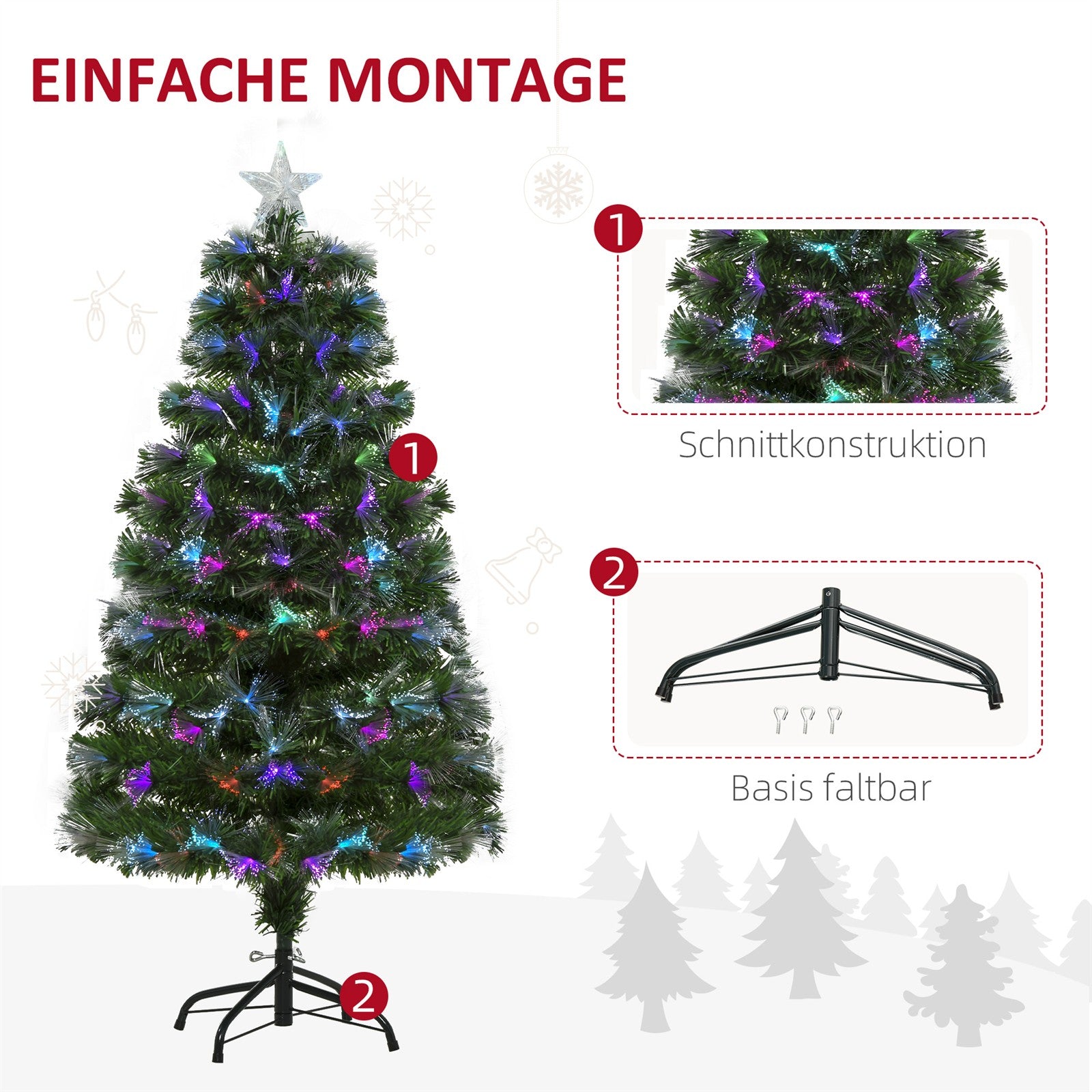 Weichnachtsbaum künslicher Weihnachtsbaum Christbaum, LED-Lichter, Sternspitze, 66 cm x 66 cm x 120 cm, Grün
