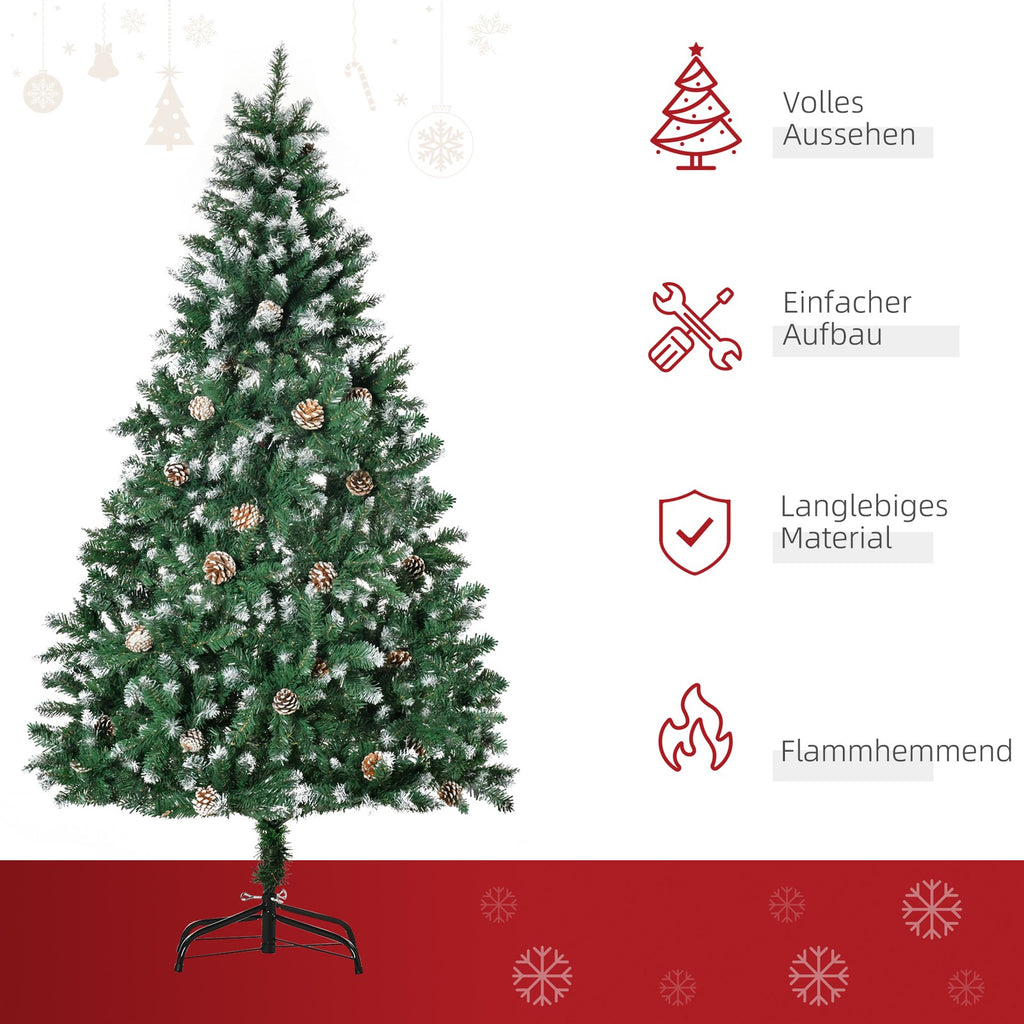 Künstlicher Weihnachtsbaum 180 cm Kieferbaum künstlich mit 59 Zapfen, Schnee, 1111 Spitzen für drinnen