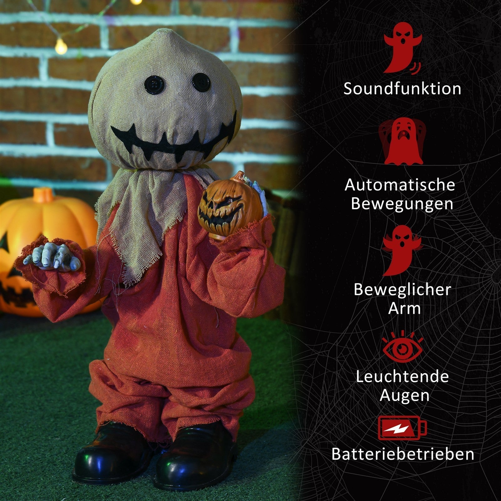 Vogelscheuche Halloween-Dekoration, beweglich, macht Geräusche, batteriebetrieben