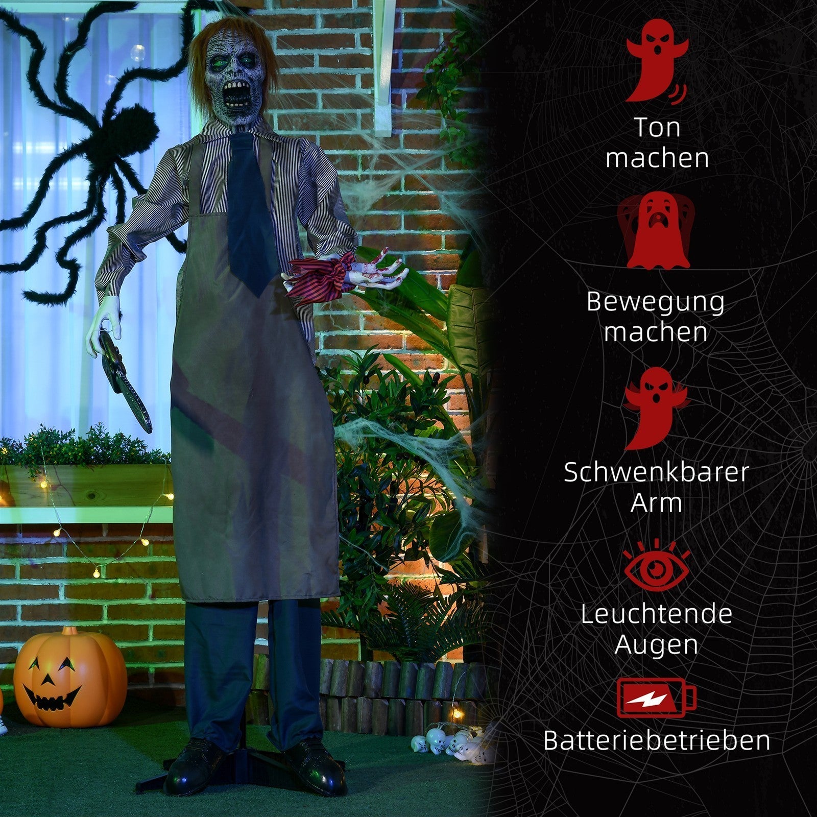 Halloweendeko, Kettensägenmörder, beweglich, Motorsägensound, Schaltautomatik, 1,70 m