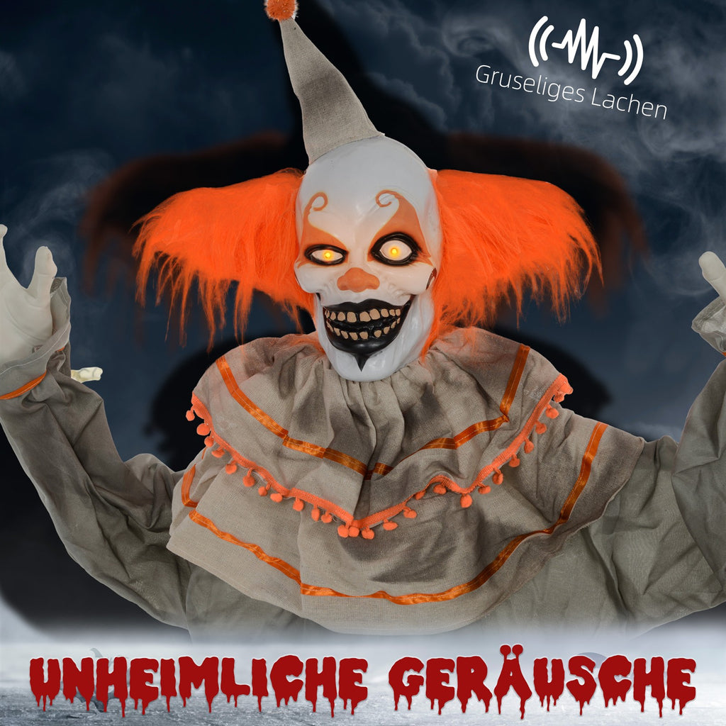 Halloweendekoration Clown, biegsame Arme, aktiviert durch Berührung/Geräusche, leuchtende Augen