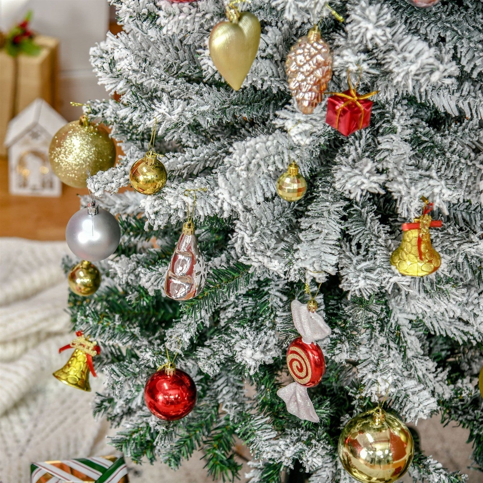 Künstlicher Weihnachtsbaum 225 cm Bleistift Kiefernbaum mit Schnee, 738 Spitzen für drinnen