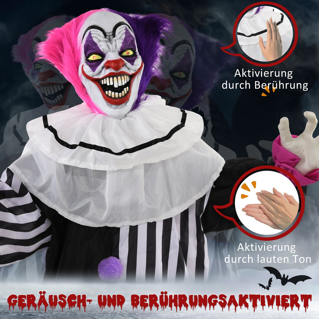 Grusel-Clown Halloween-Dekoration, beweglich, Lach-Funktion, Pink+Lila