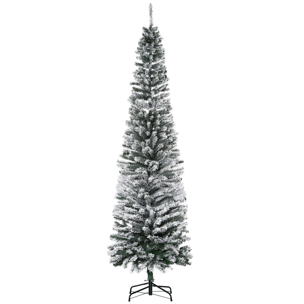 Künstlicher Weihnachtsbaum 225 cm Bleistift Kiefernbaum mit Schnee, 738 Spitzen für drinnen