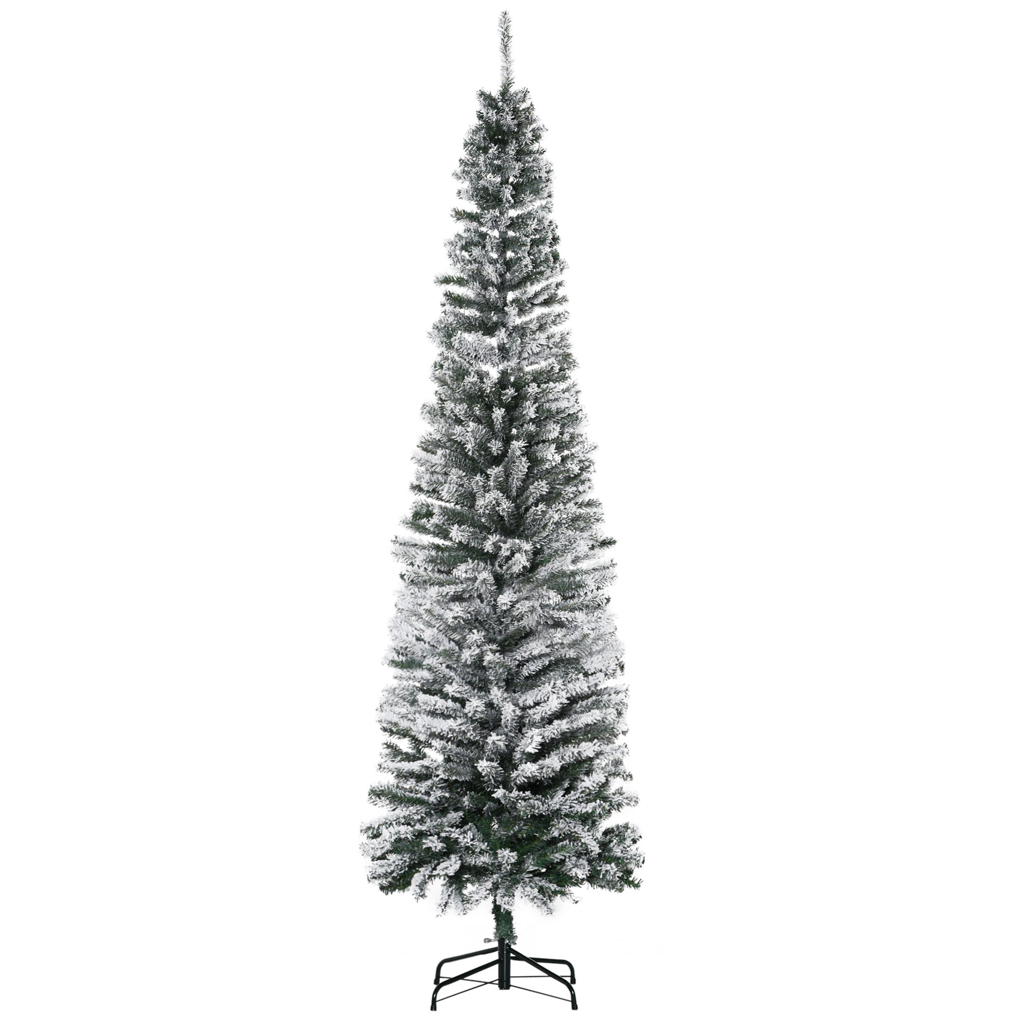Künstlicher Weihnachtsbaum 225 cm Bleistift Kiefernbaum mit Schnee, 738 Spitzen für drinnen