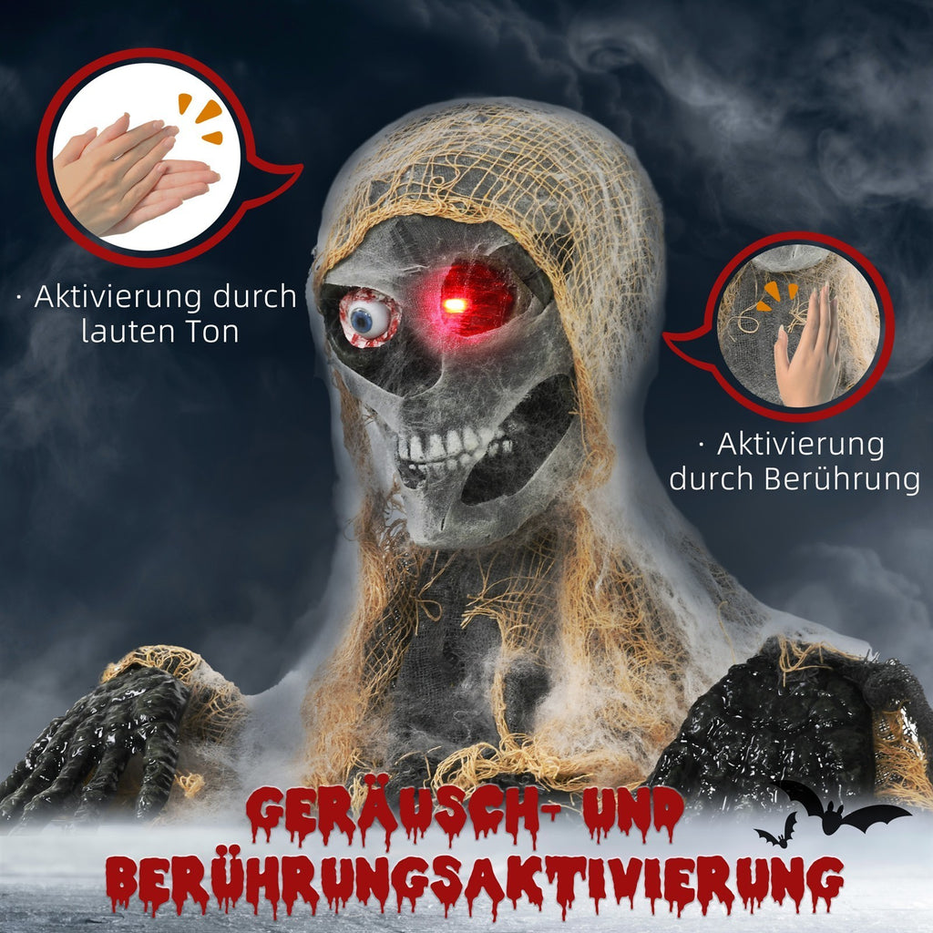 Halloweendekoration, einäugige Mumie, biegsame Arme, leuchtende Augen, gruseliges Heulen, 55x18x35 cm