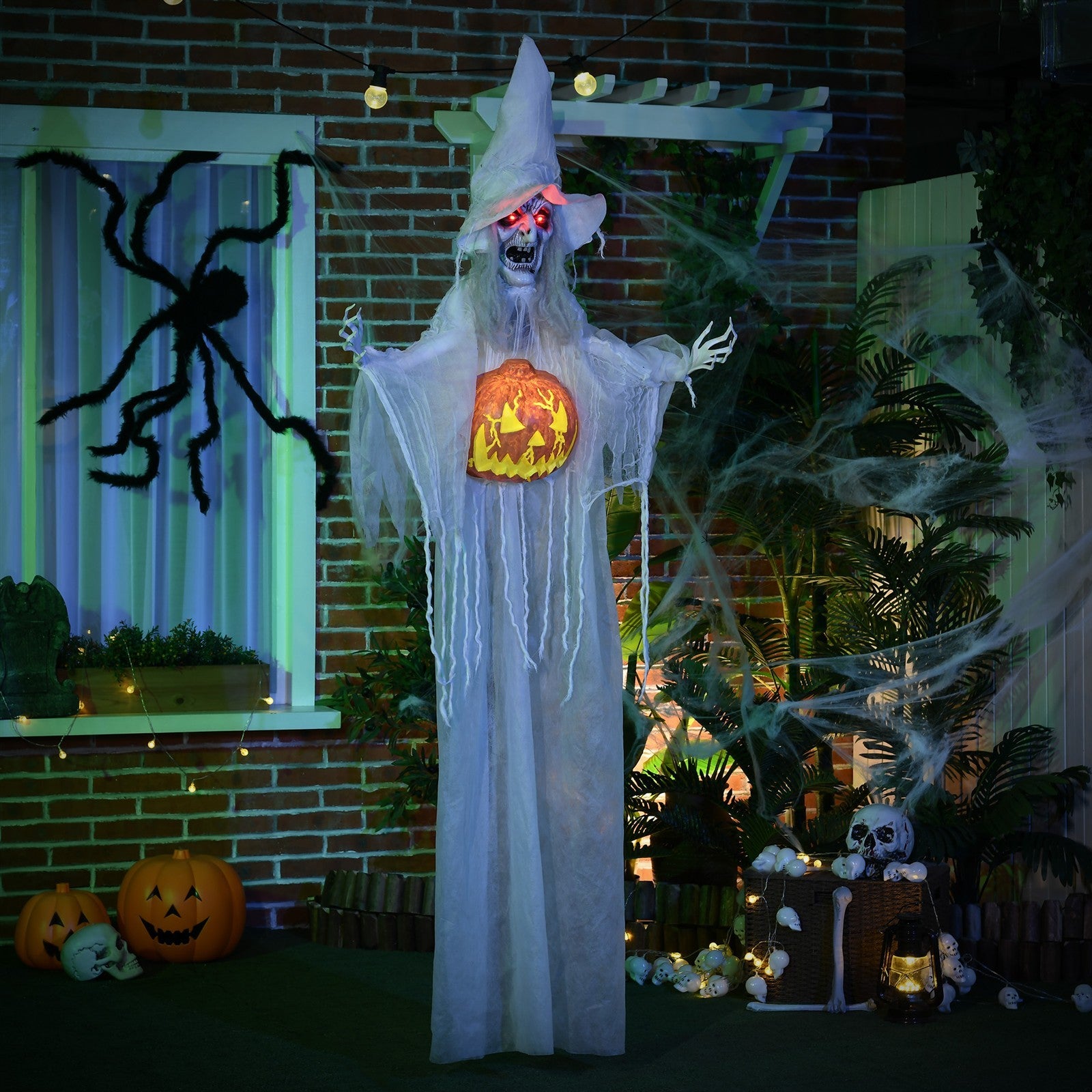 Halloween-Geist, Halloween-Dekoration, Soundfunktion, mit Bewegungssensor und LED-Lichtern, 60 cm x 18 cm x 183 cm