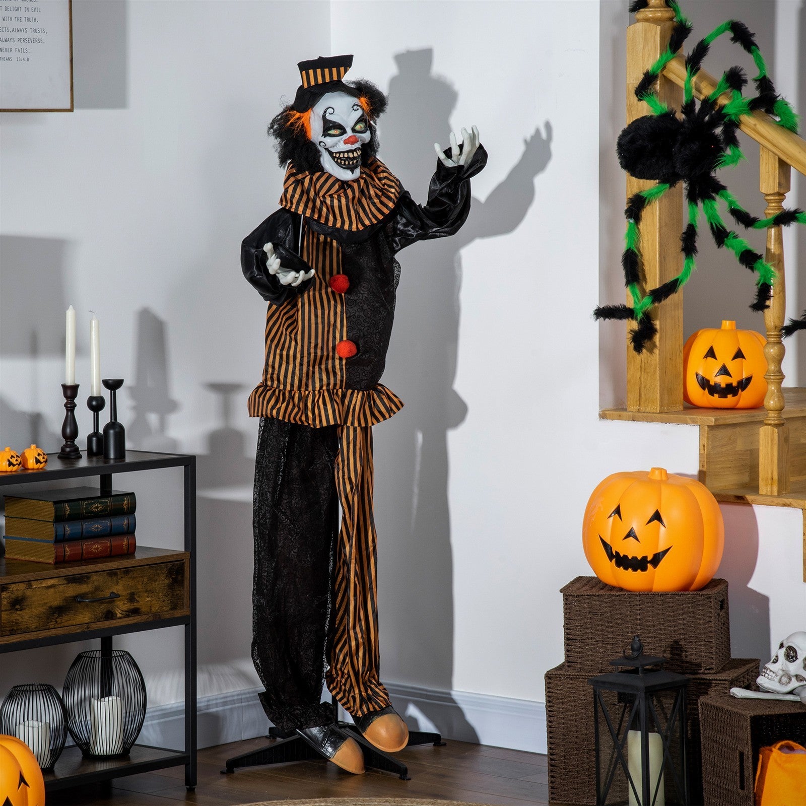 Halloween-Dekoration Horror-Clown mit Spezialeffekten und Soundfunktion 100 cm x 18 cm x 153 cm