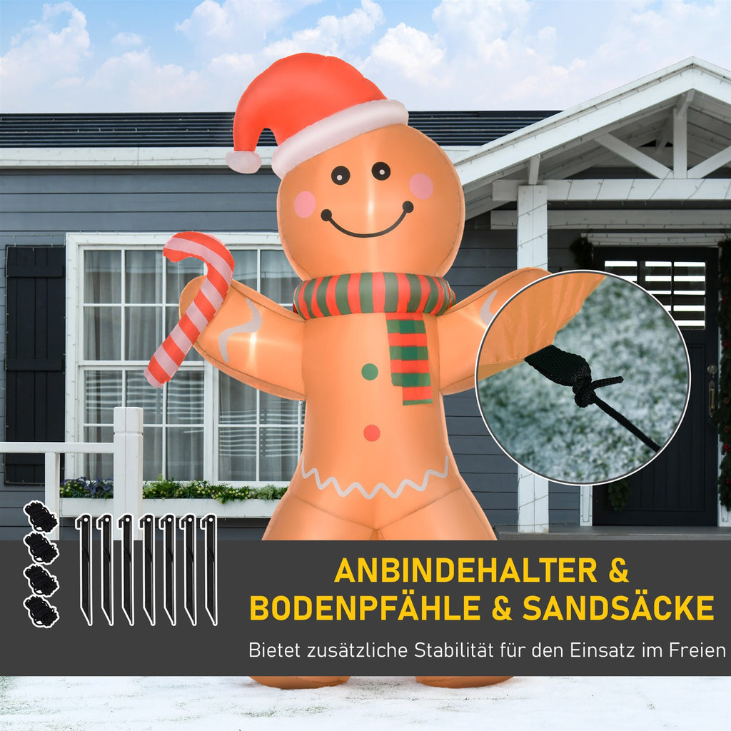Selbstaufblasender Lebkuchenmann, inkl. Gebläse, Weihnachtsdekoration 2,4 m mit LED-Lichtern