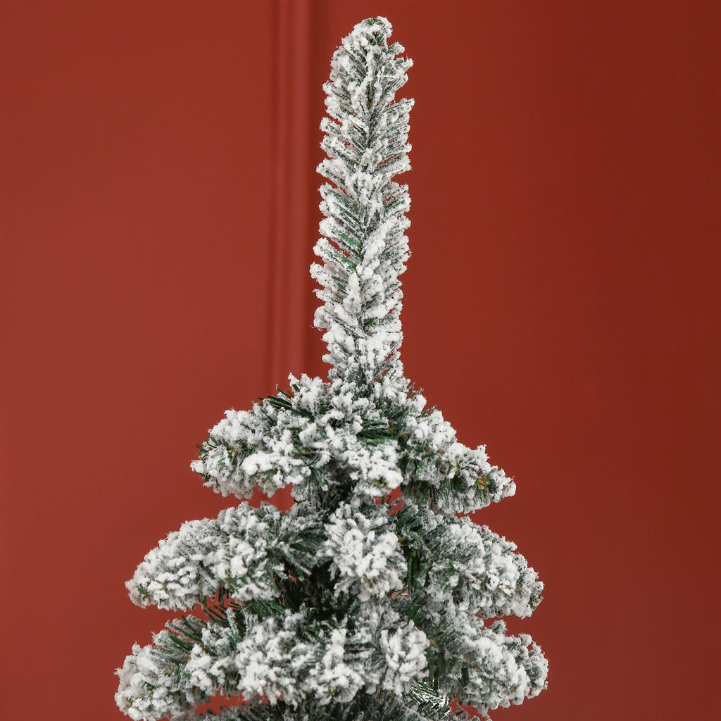 Künstlicher Weihnachtsbaum, schneebedeckt, schmales Design, feuerfest, 180 cm, Grün/Weiß