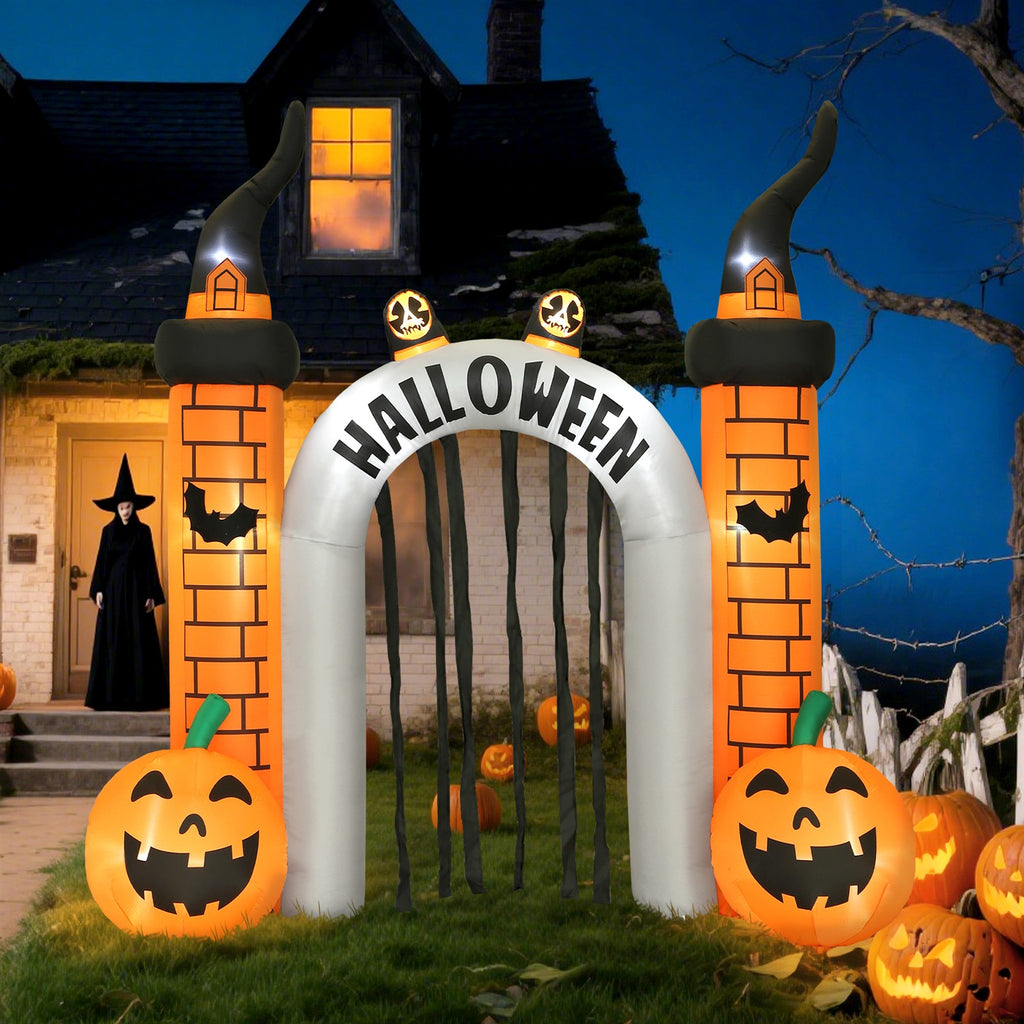 Aufblasbarer Halloween-Torbogen, Kürbis-Design, LEDs, Heringe, Polyester