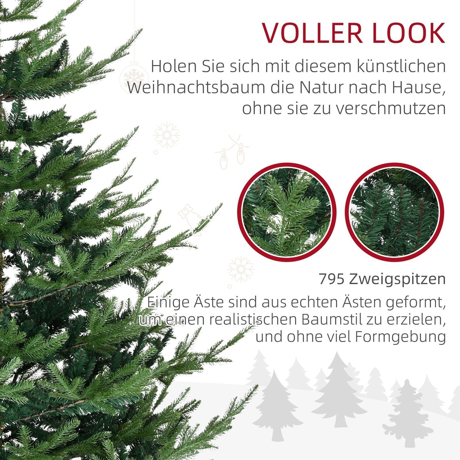 Künstlicher Weihnachtsbaum 180 cm Kieferbaum künstlich mit 795 Spitzen, klappbar Füße Stahlrahmen