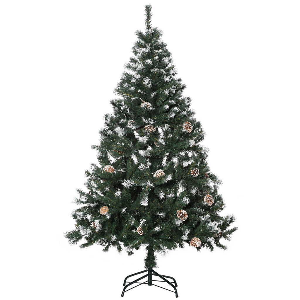Künstlicher Weihnachtsbaum, 676 Zweige, 41 Zapfen, verschneite Spitzen, feuerfest, 180 cm