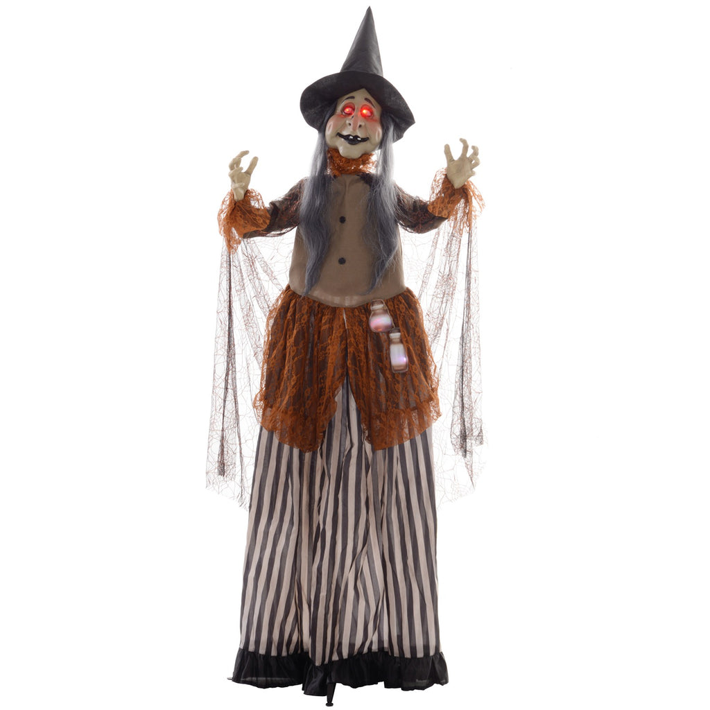 Hexe mit Zaubertrank, Helloweendeko, gruselige Laute, rote Augen, beweglich, 183 cm