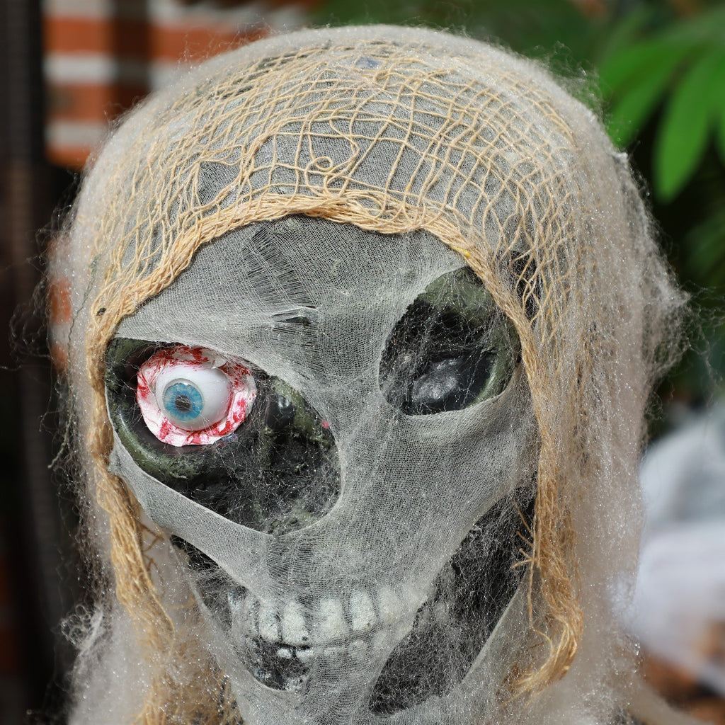 Halloweendekoration, einäugige Mumie, biegsame Arme, leuchtende Augen, gruseliges Heulen, 55x18x35 cm
