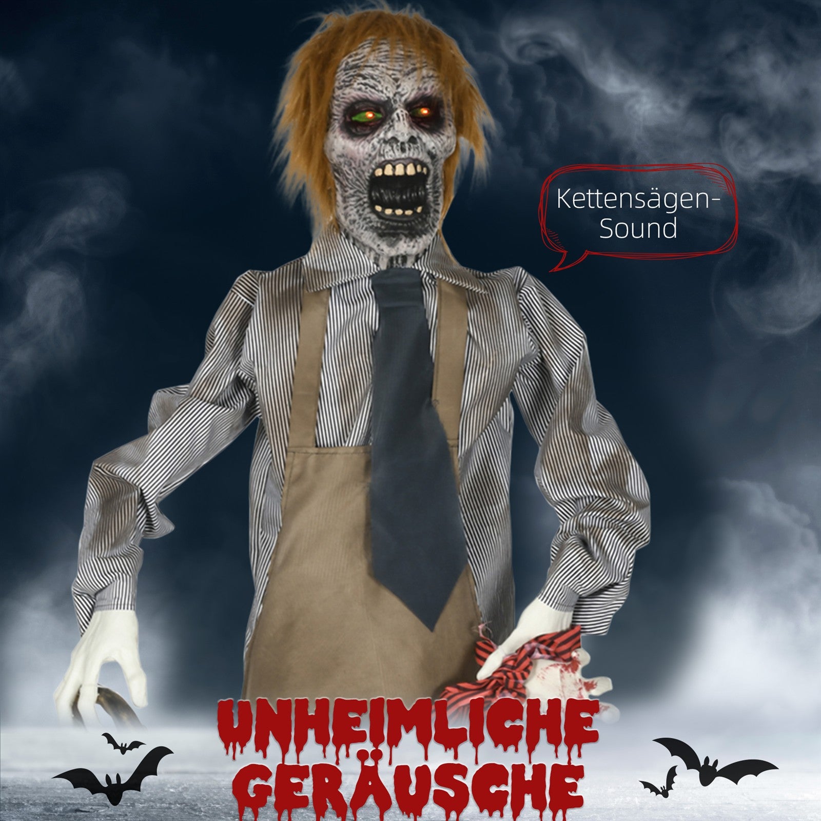 Halloweendeko, Kettensägenmörder, beweglich, Motorsägensound, Schaltautomatik, 1,70 m