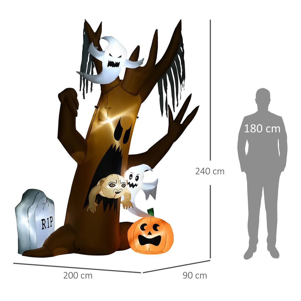 Halloween-Deko, 2,40m großer Geisterbaum, selbstaufblasend, LED-Beleuchtung, für Außenbereiche