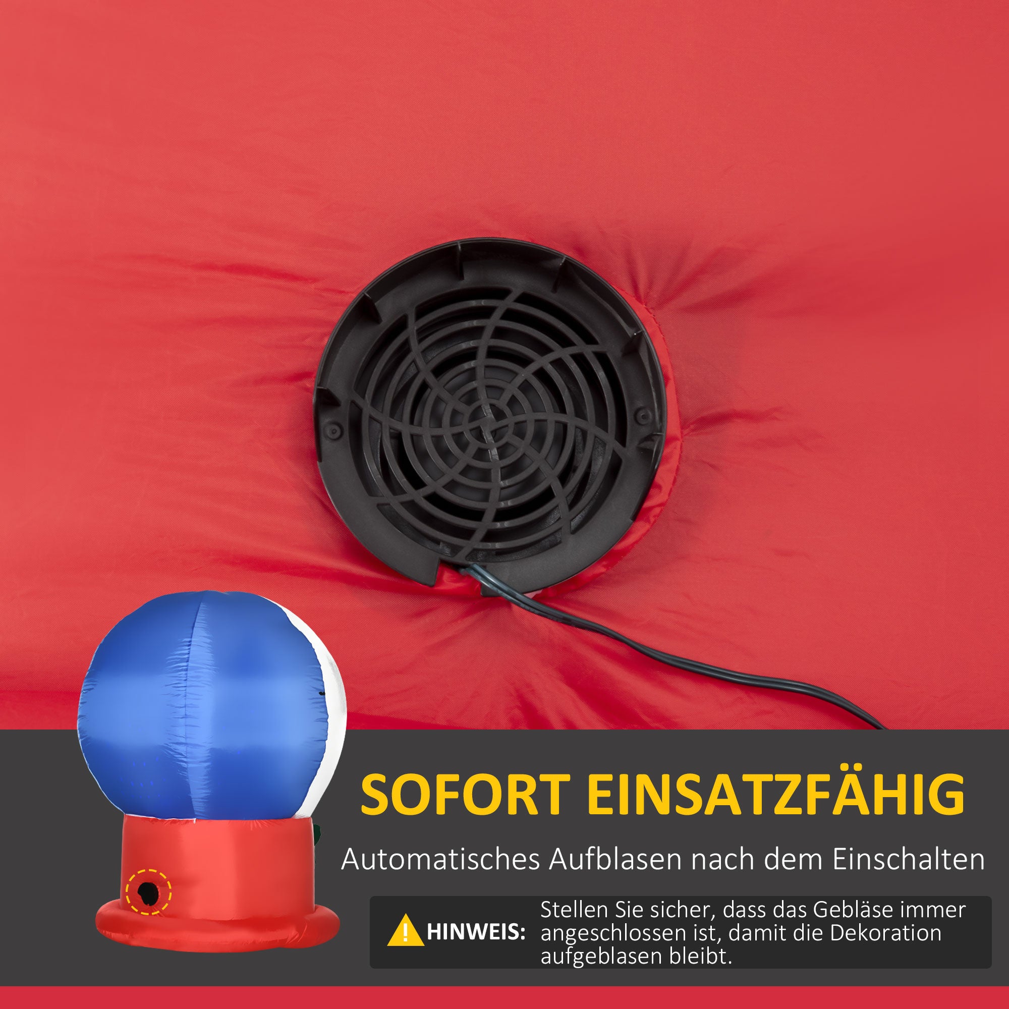 Aufblasbare Weihnachtsdekoration 110 cm x 110 cm x 150 cm inkl. Bodenspieße, Heringe u. Sandsack Blau