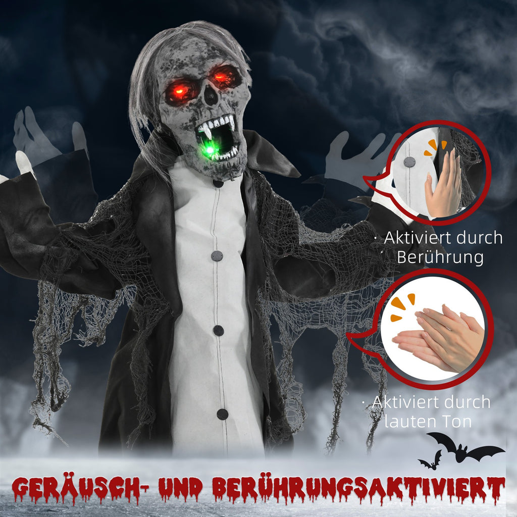 Halloweendeko, Skelett/Zombie, beweglich, Bewegungssensor, LEDs & Sounds, 75 cm