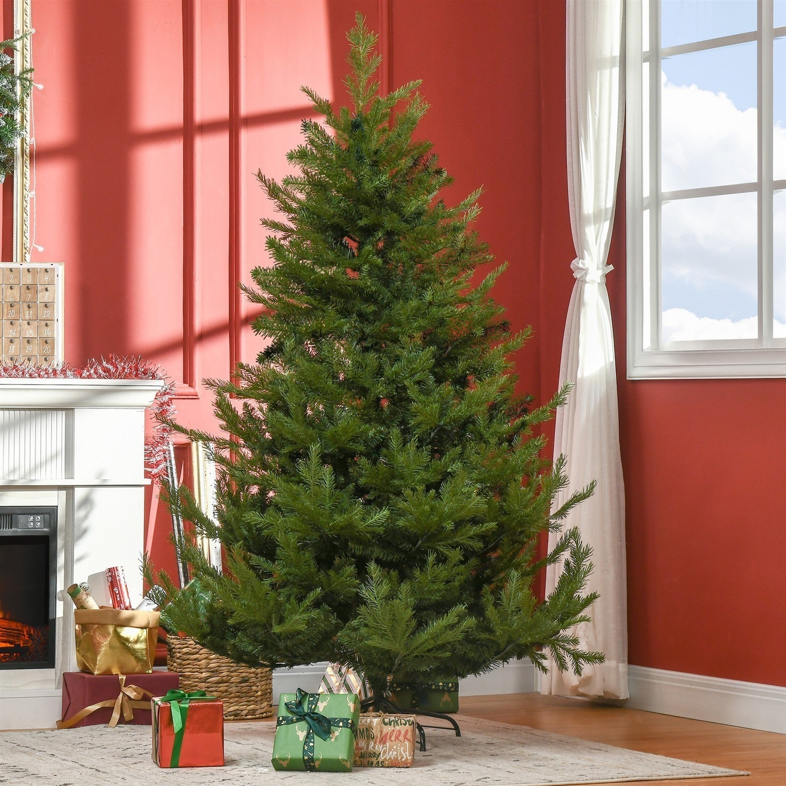 Weihnachtsbaum, Kunsttanne, realistisches Aussehen, schneller Aufbau, Kunststoff, Grün, 136 x 136 x 180cm