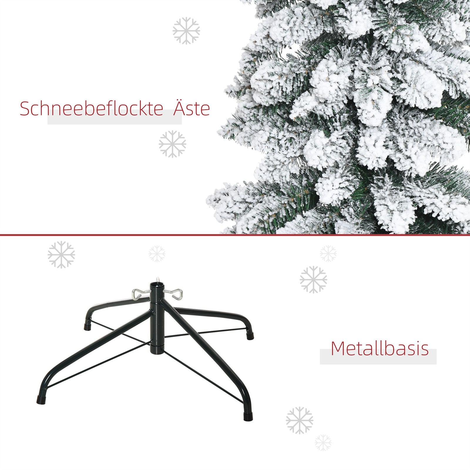 Künstlicher Weihnachtsbaum, schneebedeckt, schmales Design, feuerfest, 180 cm, Grün/Weiß