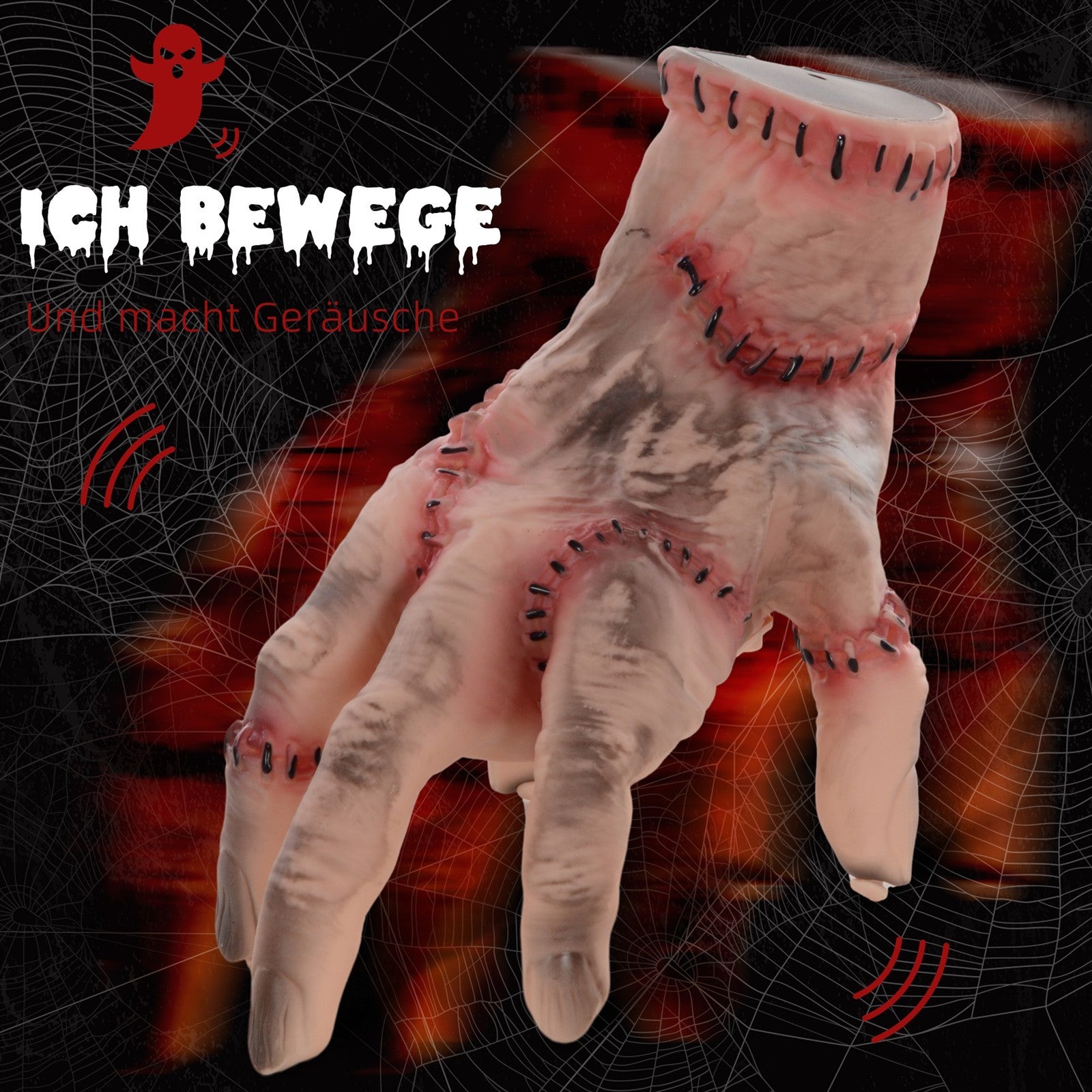 Horror-Hand, Helloweendeko, aktiviert mit Geräusche/Berührung, beweglich, Sound