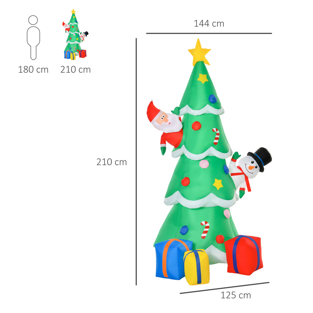 210 cm Aufblasbarer Weihnachtsbaum mit Weihnachtsmann Schneemann und Geschenkbox Weihnachtsdeko mit LED Selbstaufblasend für Außen Innen Garten Hof Party Dekoration