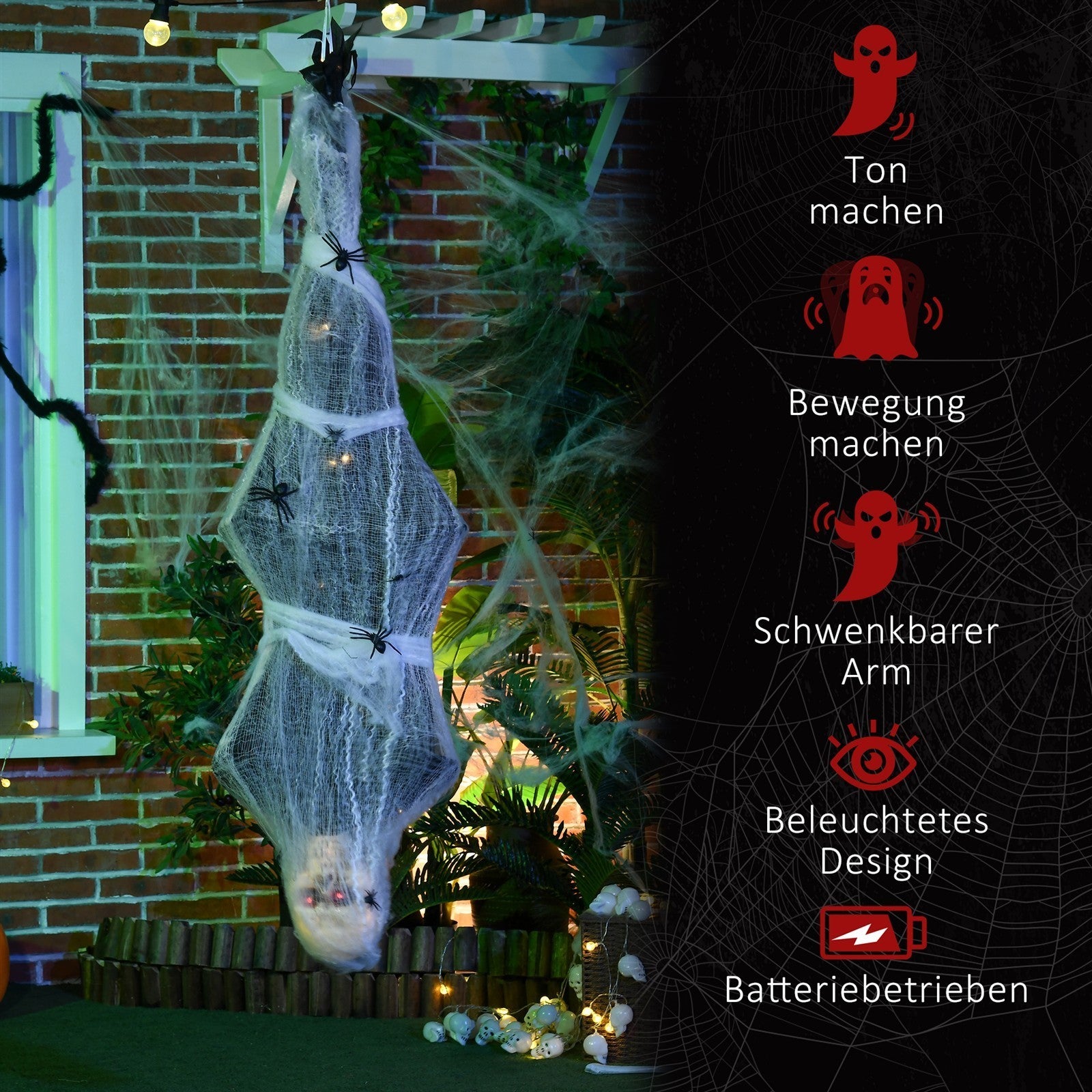 Halloween-Mumie, Halloween-Dekoration, Soundfunktion, mit Bewegungssensor und LED-Lichtern, 60 cm x 16 cm x 170 cm