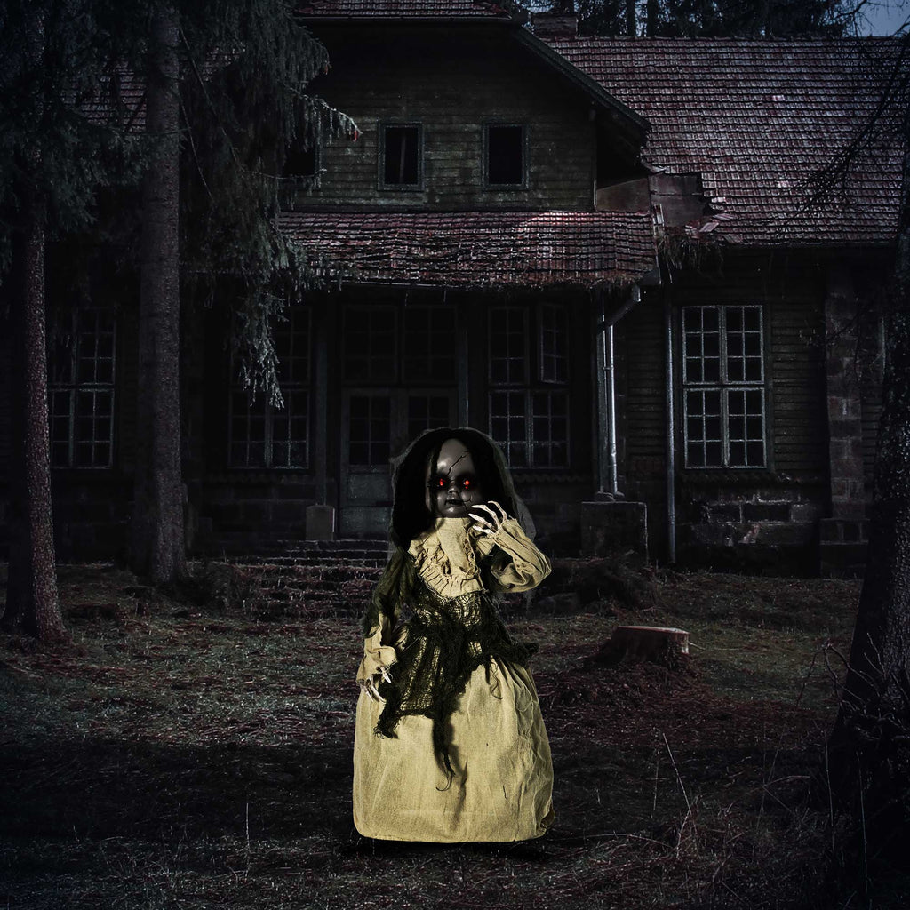 Halloween Dekoration Geisterpuppe mit Spezialeffekten und Soundfunktion 80 cm x 23 cm x 83 cm