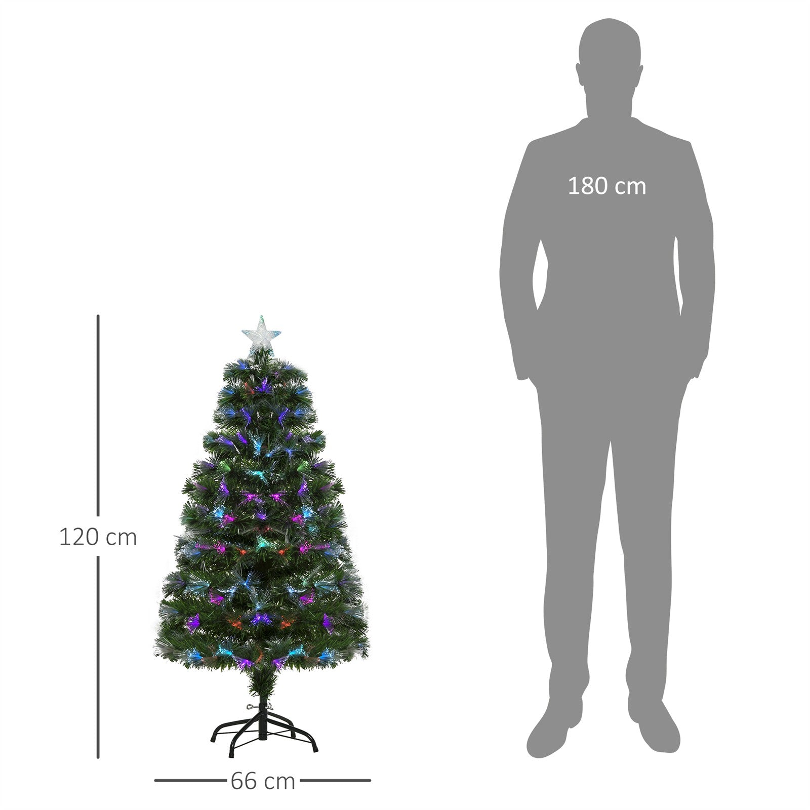 Weichnachtsbaum künslicher Weihnachtsbaum Christbaum, LED-Lichter, Sternspitze, 66 cm x 66 cm x 120 cm, Grün