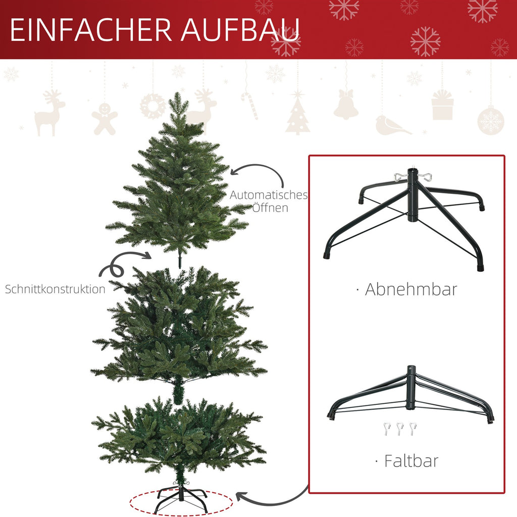 Künstlicher Weihnachtsbaum 180 cm Tannenbaum künstlich mit 748 Spitzen, 3 verschiedenen Blätterformen flammhemmend Christbaum mit Metallständer für drinnen