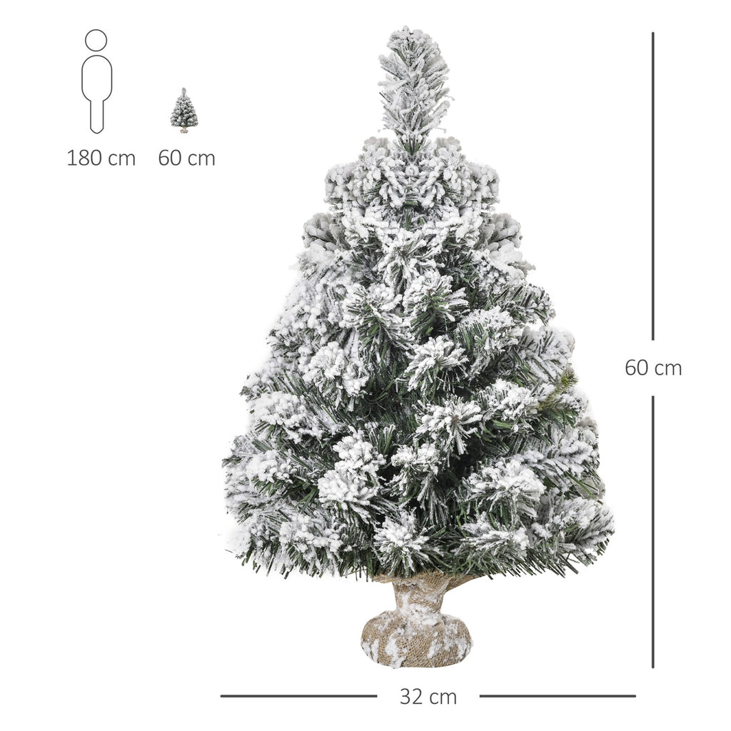 Mini Künstlicher Weihnachtsbaum 60 cm Tannenbaum künstlich mit Schnee, 67 Spitzen Zementbasis für drinnen Büro