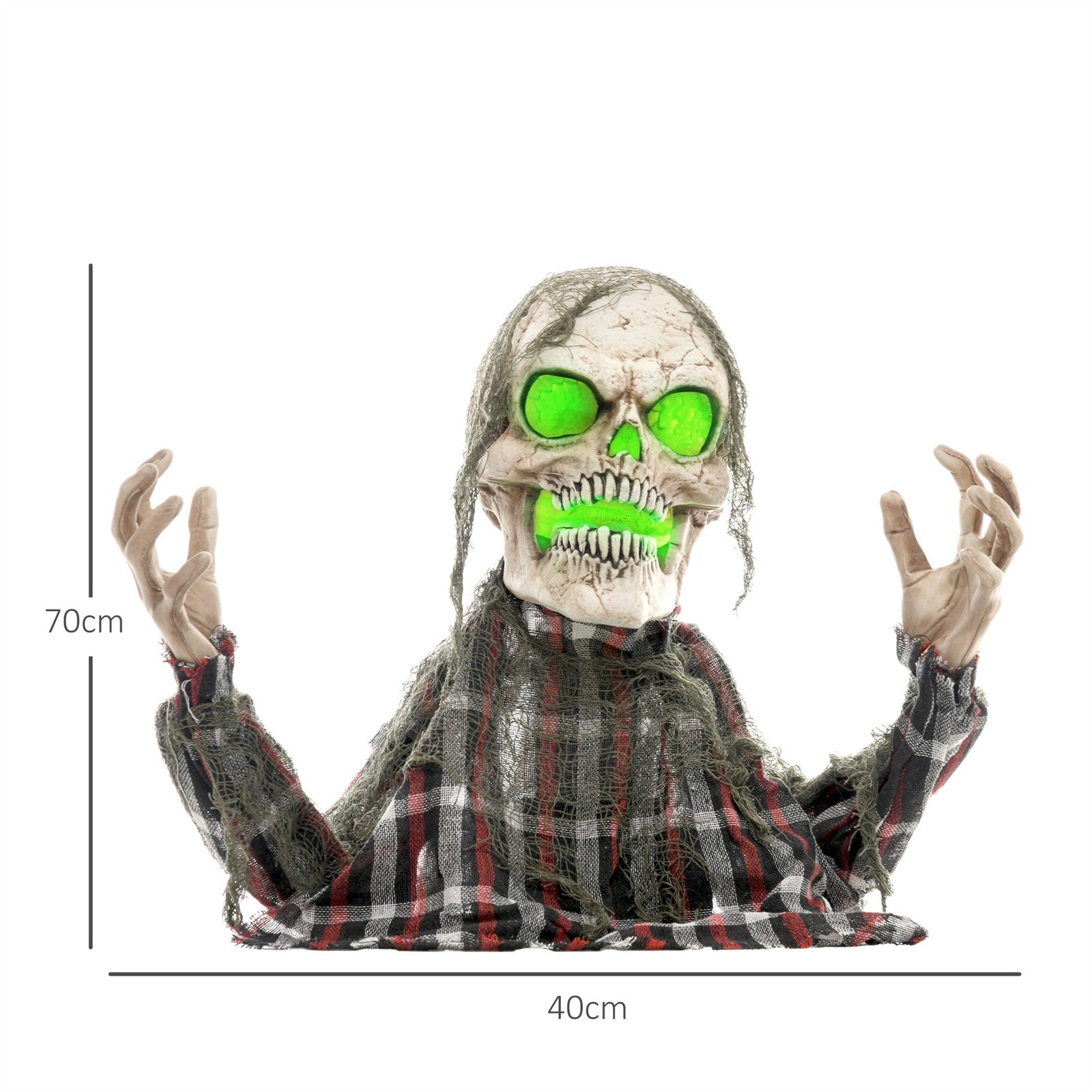 Halloweendekoration Groundbreaker-Skelett, biegsame Arme, leuchtende Augen, unheimliches Heulen