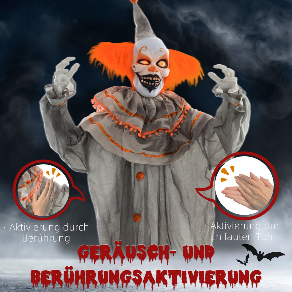 Halloweendekoration Clown, biegsame Arme, aktiviert durch Berührung/Geräusche, leuchtende Augen