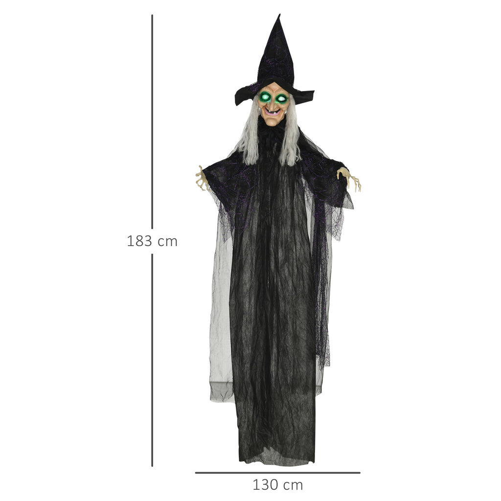 Halloween-Hexe, Halloween-Dekoration, Soundfunktion, mit Bewegungssensor, LED-Lichter, 130 cm x 18 cm x 183 cm