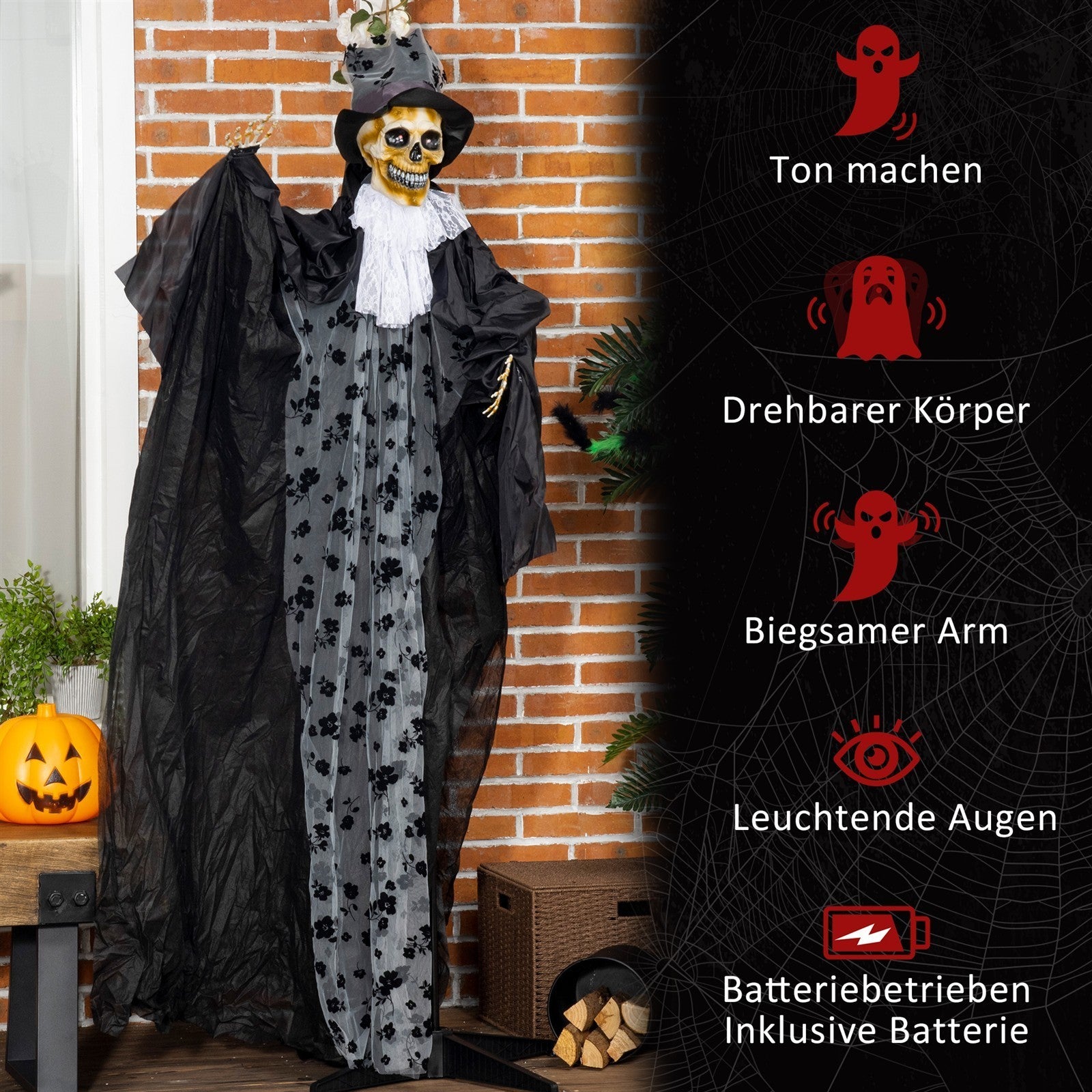 Halloween-Dekoration Gespenst Bräutigam mit Spezialeffekten und Soundfunktion 115 cm x 65 cm x 189 cm