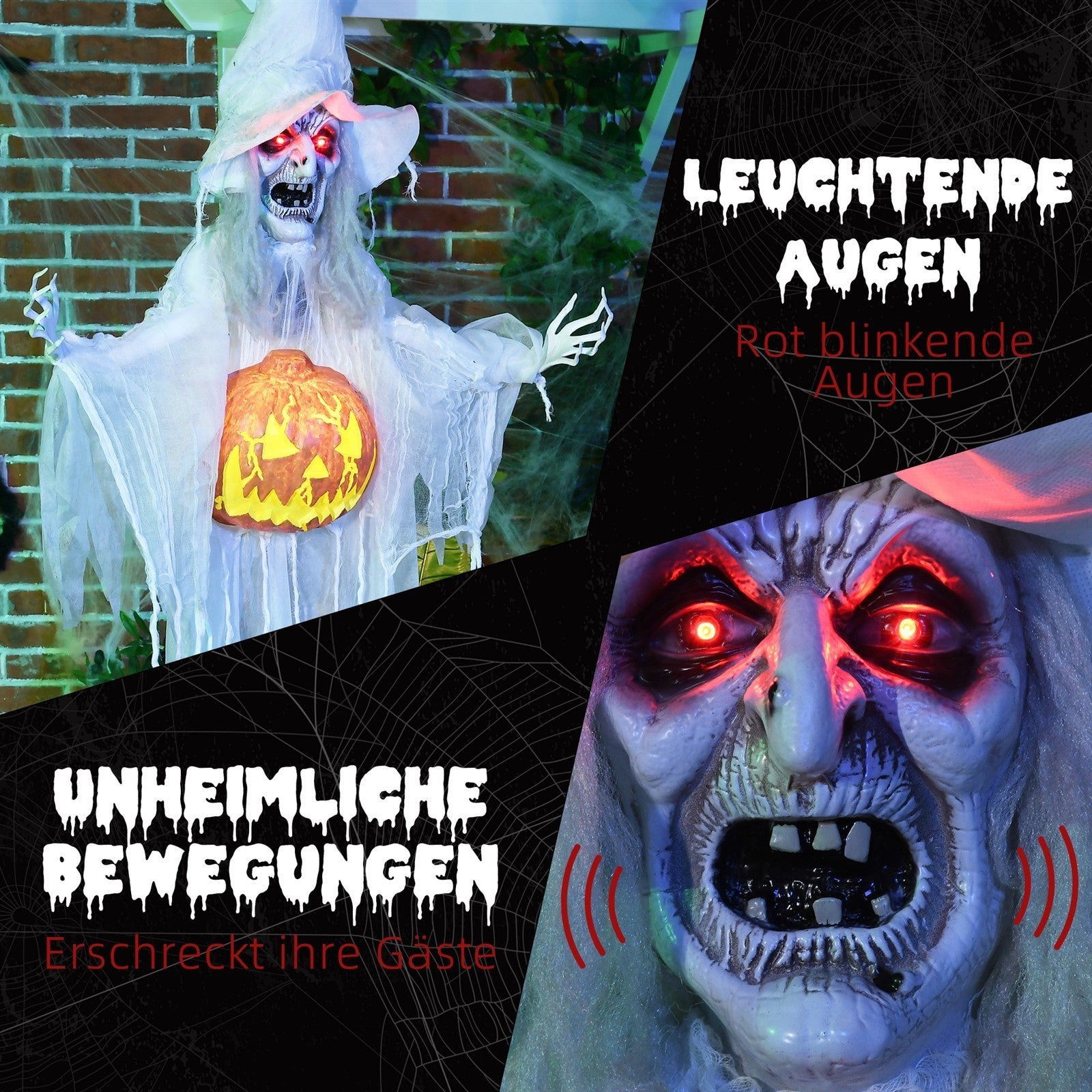 Halloween-Geist, Halloween-Dekoration, Soundfunktion, mit Bewegungssensor und LED-Lichtern, 60 cm x 18 cm x 183 cm