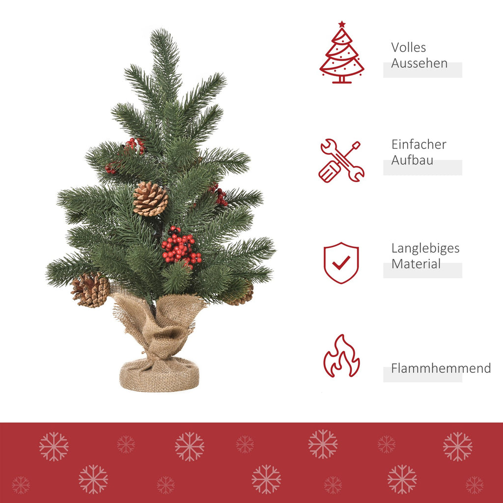 Mini-Weihnachtsbaum Weihnachtsdekoration, inkl. Schmuck, rote Beeren, 50 cm hoch, inkl. Zementsockel, Grün + Mehrfarbig
