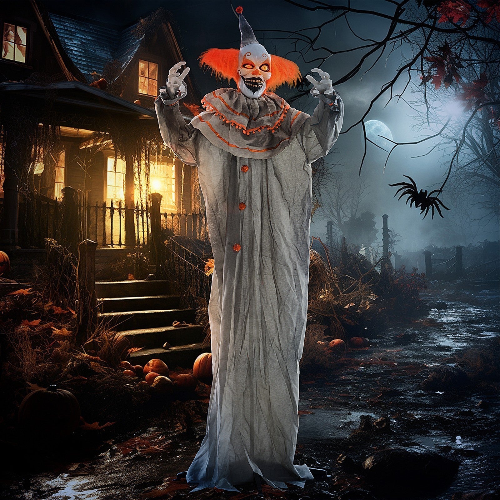 Halloweendekoration Clown, biegsame Arme, aktiviert durch Berührung/Geräusche, leuchtende Augen