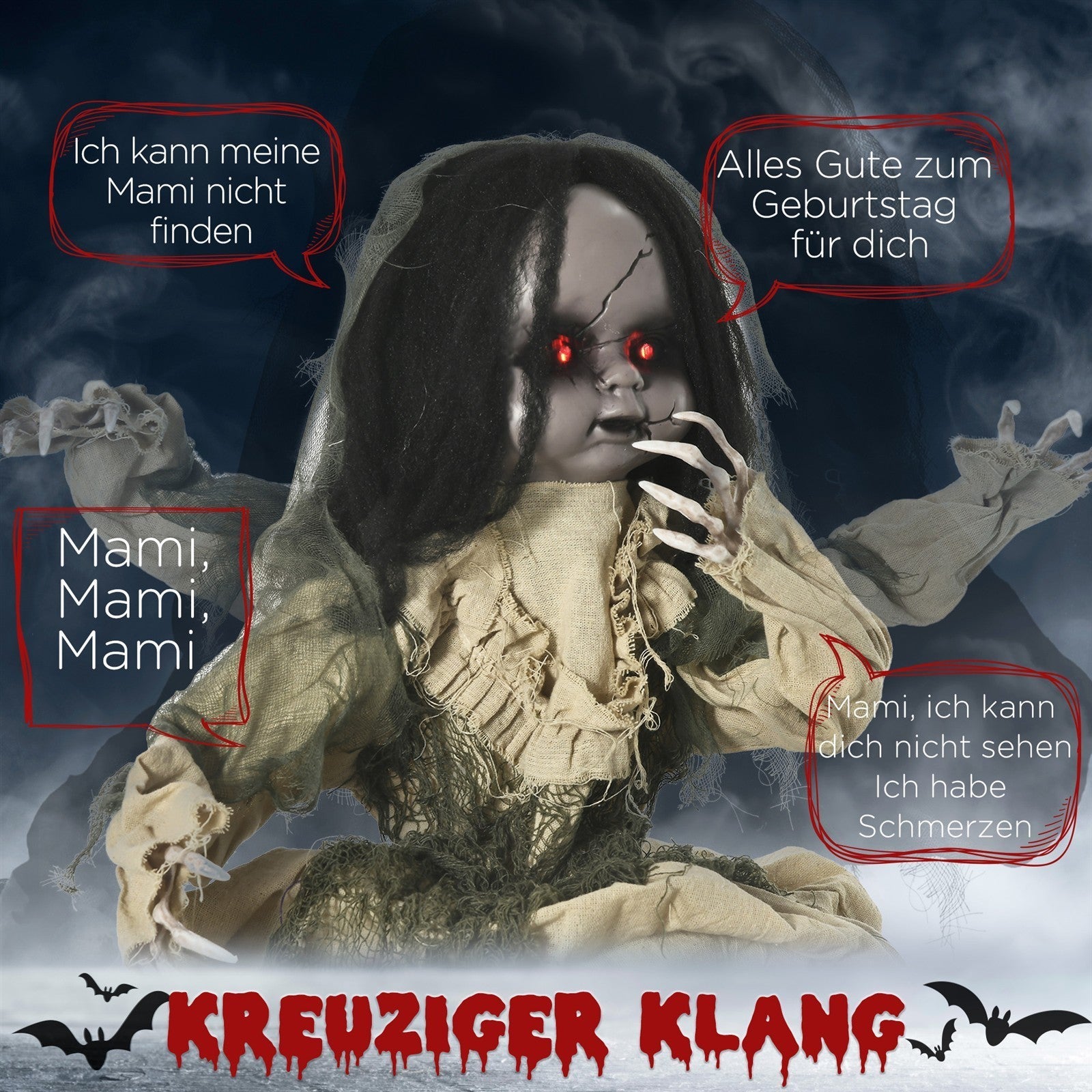 Halloween Dekoration Geisterpuppe mit Spezialeffekten und Soundfunktion 80 cm x 23 cm x 83 cm
