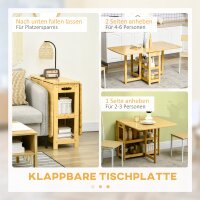Klapptisch, Esstisch, zwei klappbare Seiten, zwei Ablagen, verstellbare Füße, Bambus, 149,5 x 80 x 73,5cm