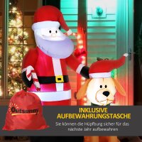 Weihnachtsdeko, Weihnachtsmann mit Hund, aufblasbar, groß, inkl. Gebläse, 117 x 80 x 157 cm