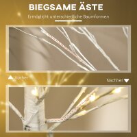 Künstliche Birke mit LEDs, biegsame Äste, Kunststoff und Metall, 150 cm, Weiß