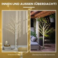 Künstliche Birke mit LEDs, biegsame Äste, Kunststoff und Metall, 150 cm, Weiß