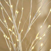 Künstliche Birke mit LEDs, biegsame Äste, Kunststoff und Metall, 150 cm, Weiß