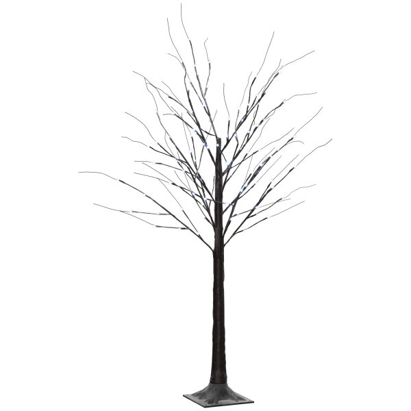 Künstliche Birke mit LED-Beleuchtung, 96 warmweiße Mikro-LEDs, 150 cm, Braun