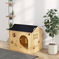 Hundehütte, mit Lüftungsöffnungen, wetterfest, Holzmaterial, Schwarz+Holzfarbe, 69 x 50 x 58,5 cm