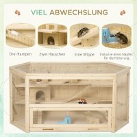 Kleintierkäfig, Nagerkäfig, Nagerheim mit  1 Rampe, 1 Wippe, herausnehmbare Bodenwanne, Tannenholz, Natur